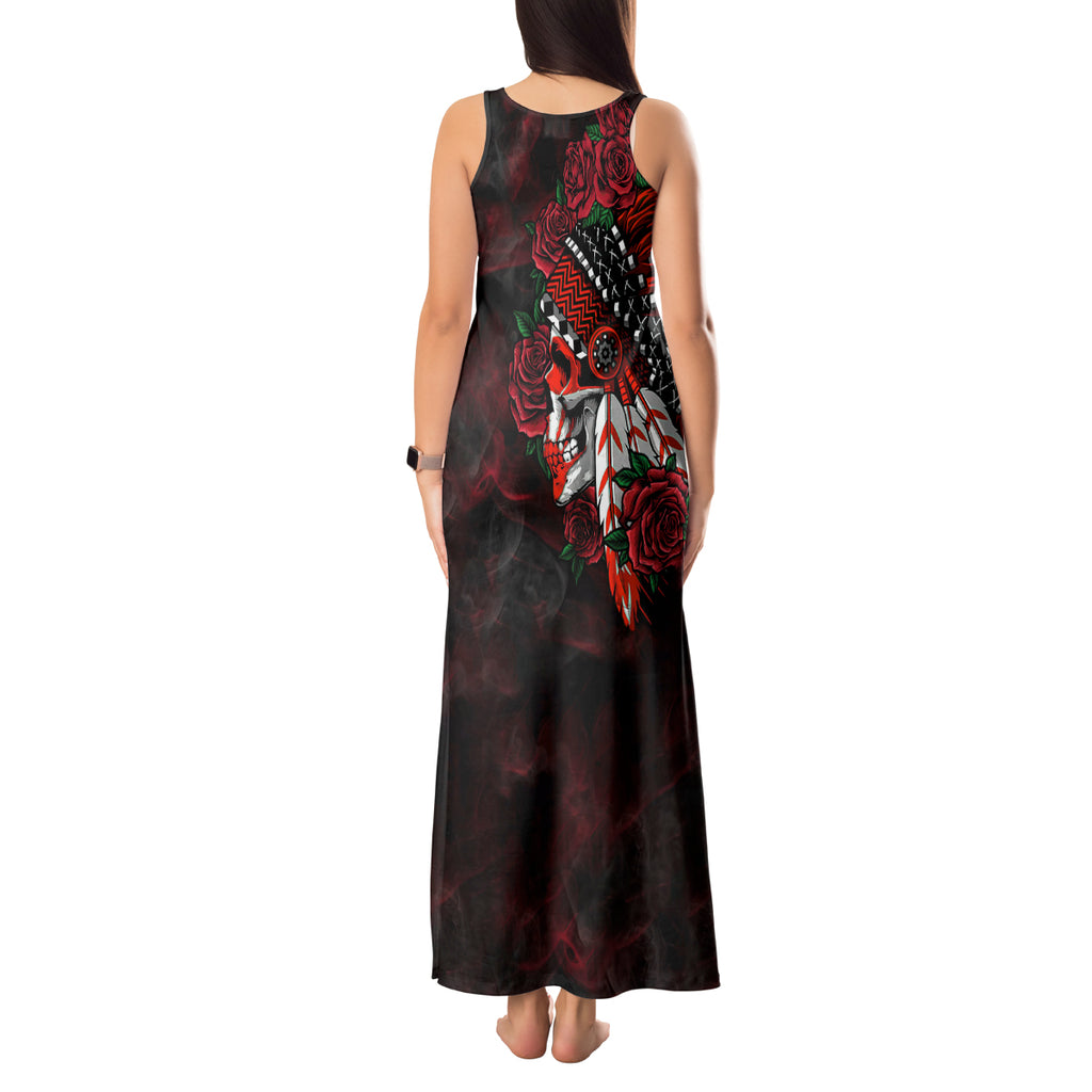 personalised-native-american-chief-skull-tank-maxi-dress-rose-skull