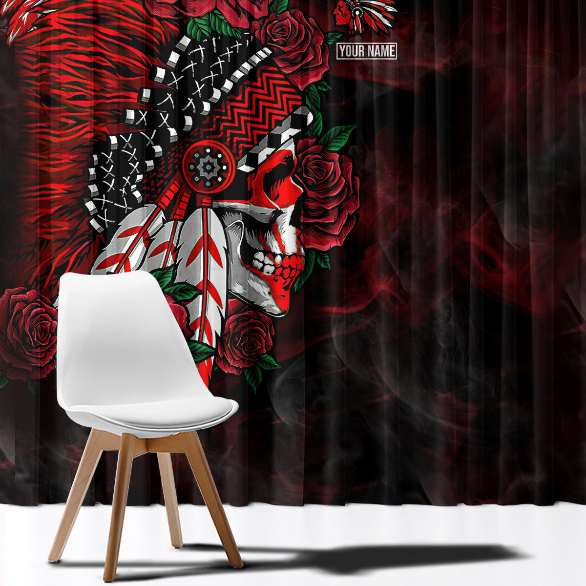 personalised-native-american-chief-skull-window-curtain-rose-skull