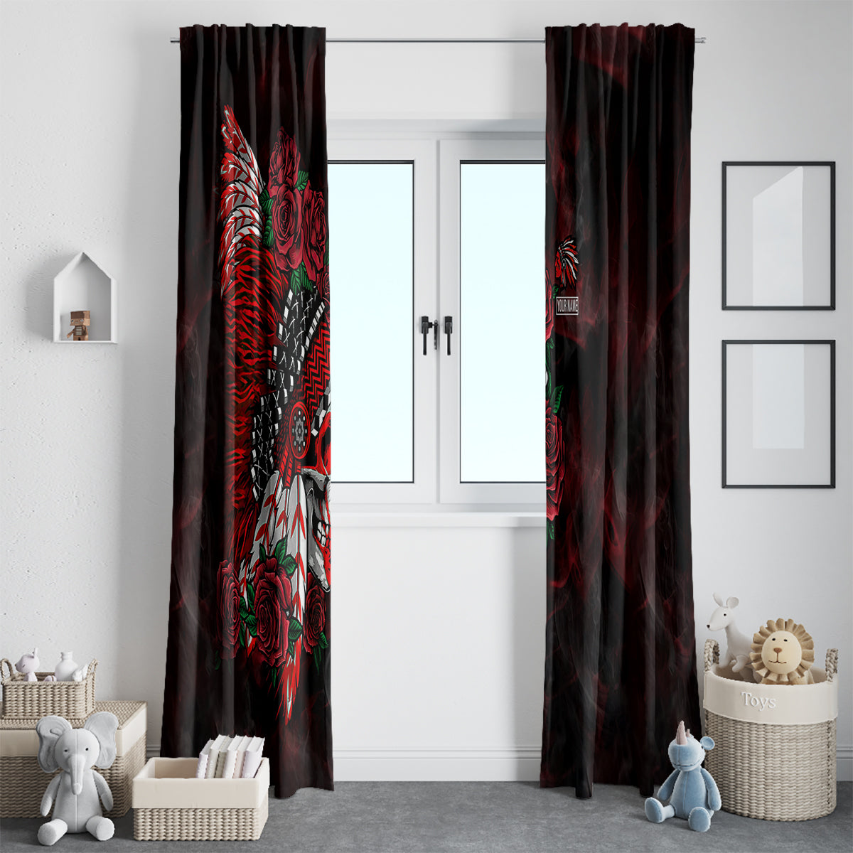 personalised-native-american-chief-skull-window-curtain-rose-skull