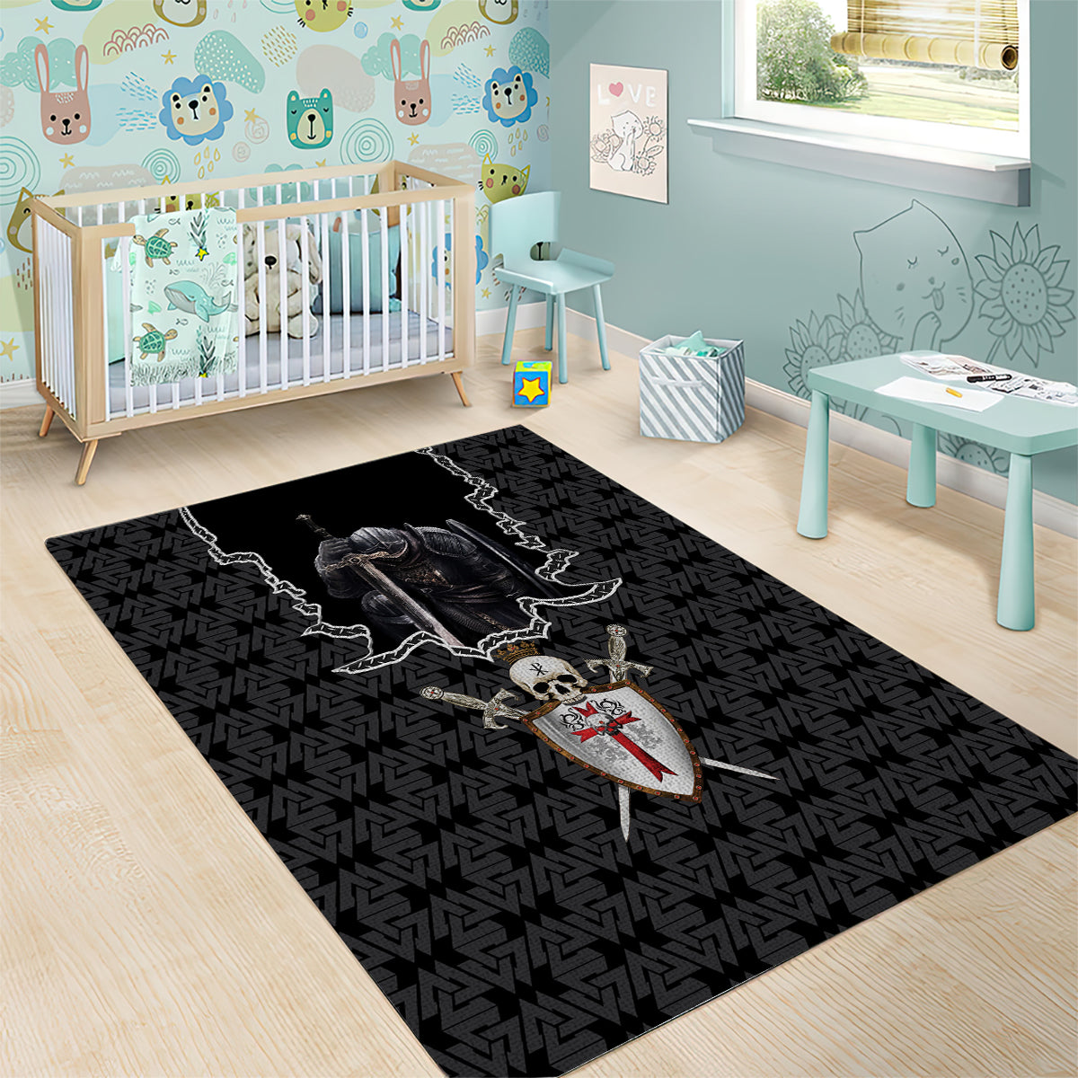 personalised-knights-templar-warrior-skull-area-rug