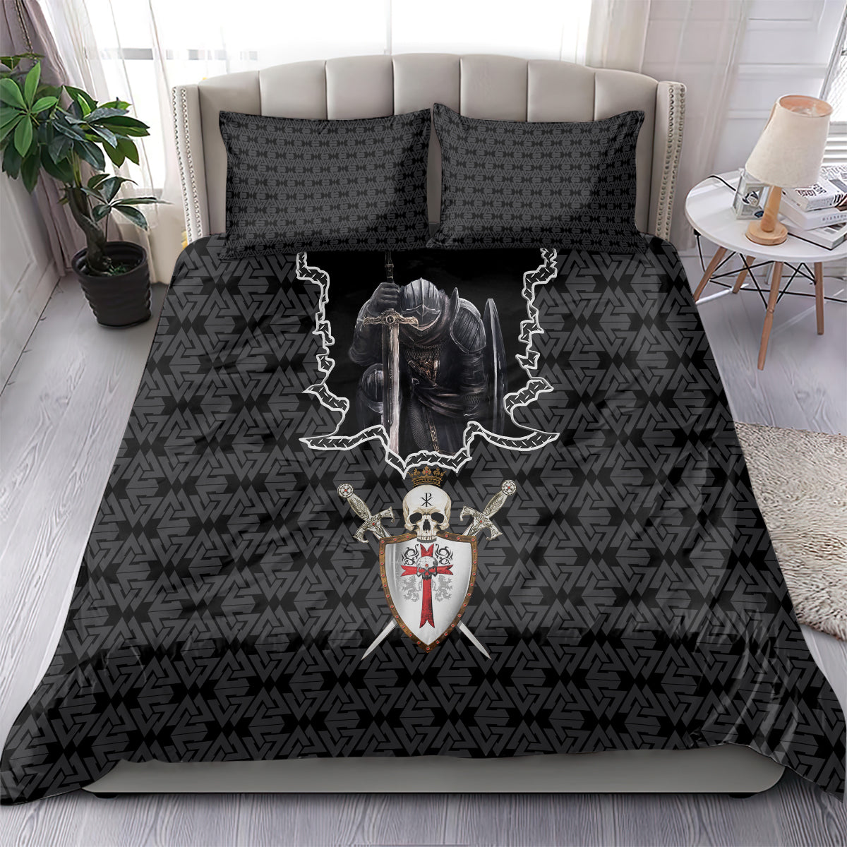 personalised-knights-templar-warrior-skull-bedding-set