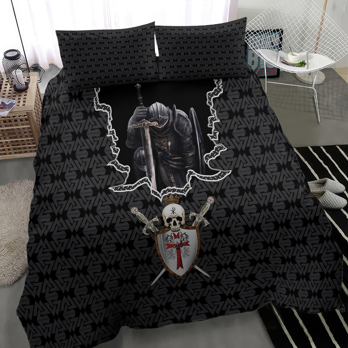 personalised-knights-templar-warrior-skull-bedding-set