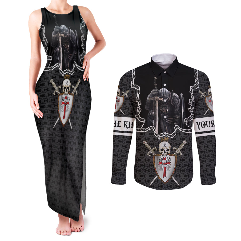 personalised-knights-templar-warrior-skull-couples-matching-tank-maxi-dress-and-long-sleeve-button-shirts