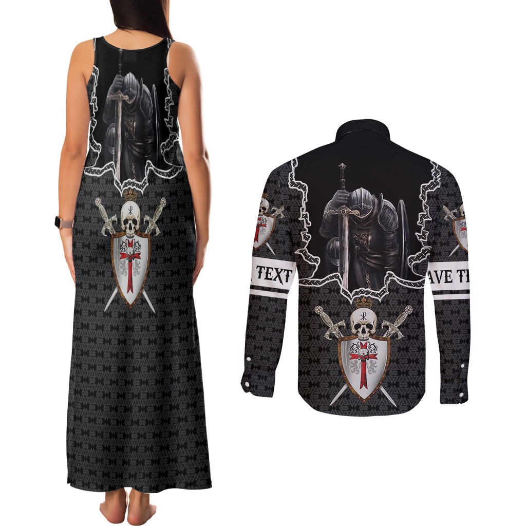 personalised-knights-templar-warrior-skull-couples-matching-tank-maxi-dress-and-long-sleeve-button-shirts