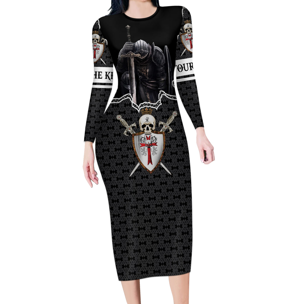 personalised-knights-templar-warrior-skull-long-sleeve-bodycon-dress