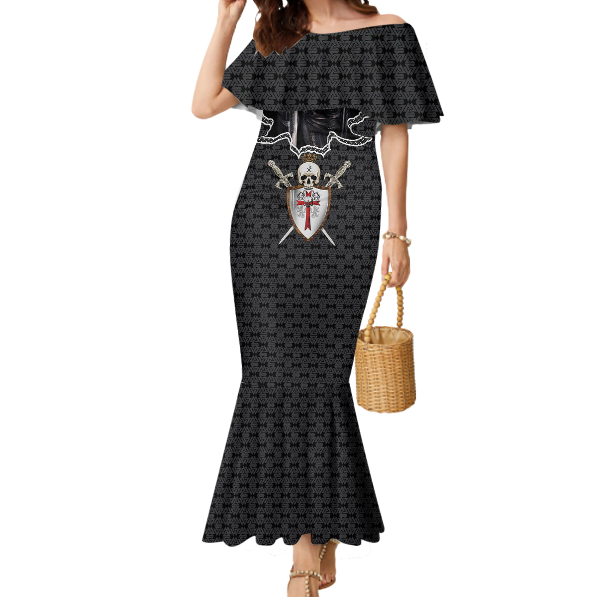 personalised-knights-templar-warrior-skull-mermaid-dress