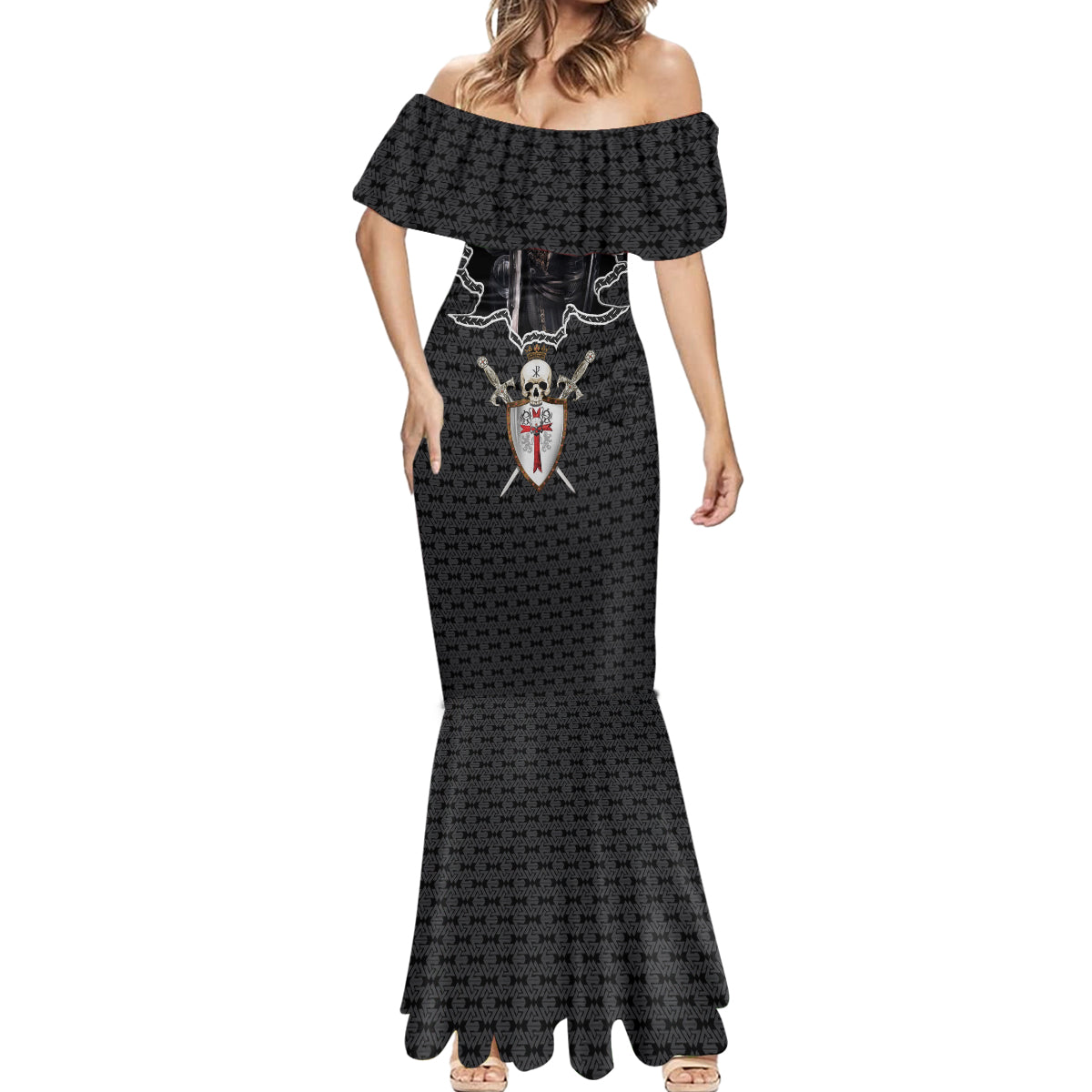 personalised-knights-templar-warrior-skull-mermaid-dress