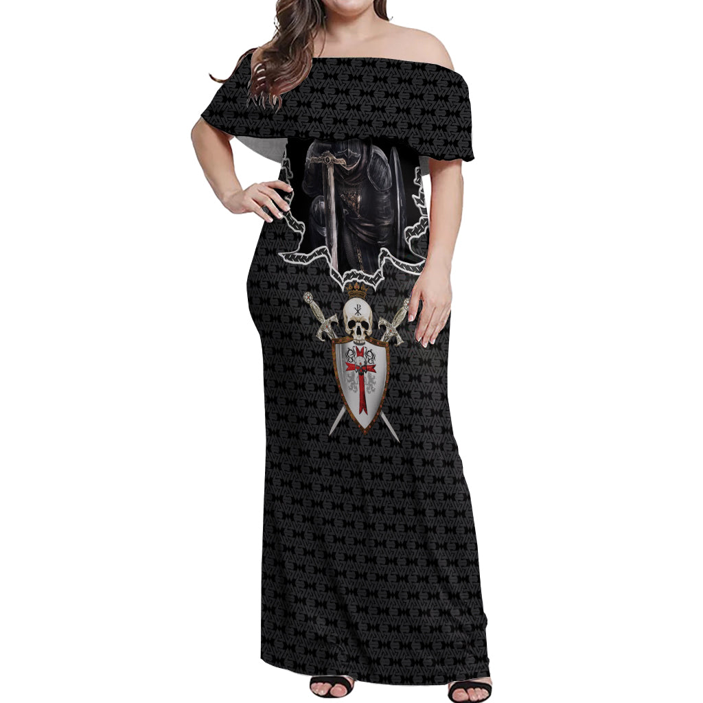 personalised-knights-templar-warrior-skull-off-shoulder-maxi-dress