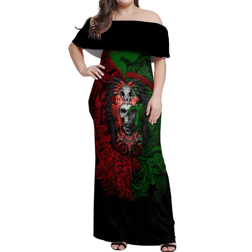 skulls-aztec-warriors-off-shoulder-maxi-dress