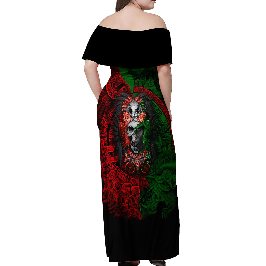 skulls-aztec-warriors-off-shoulder-maxi-dress