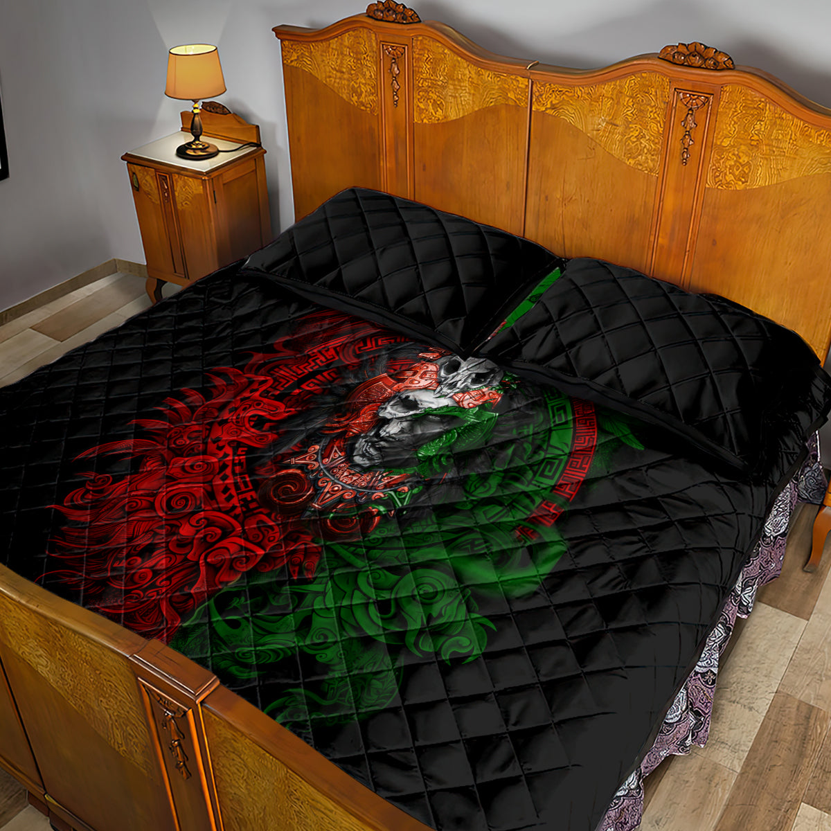 skulls-aztec-warriors-quilt-bed-set
