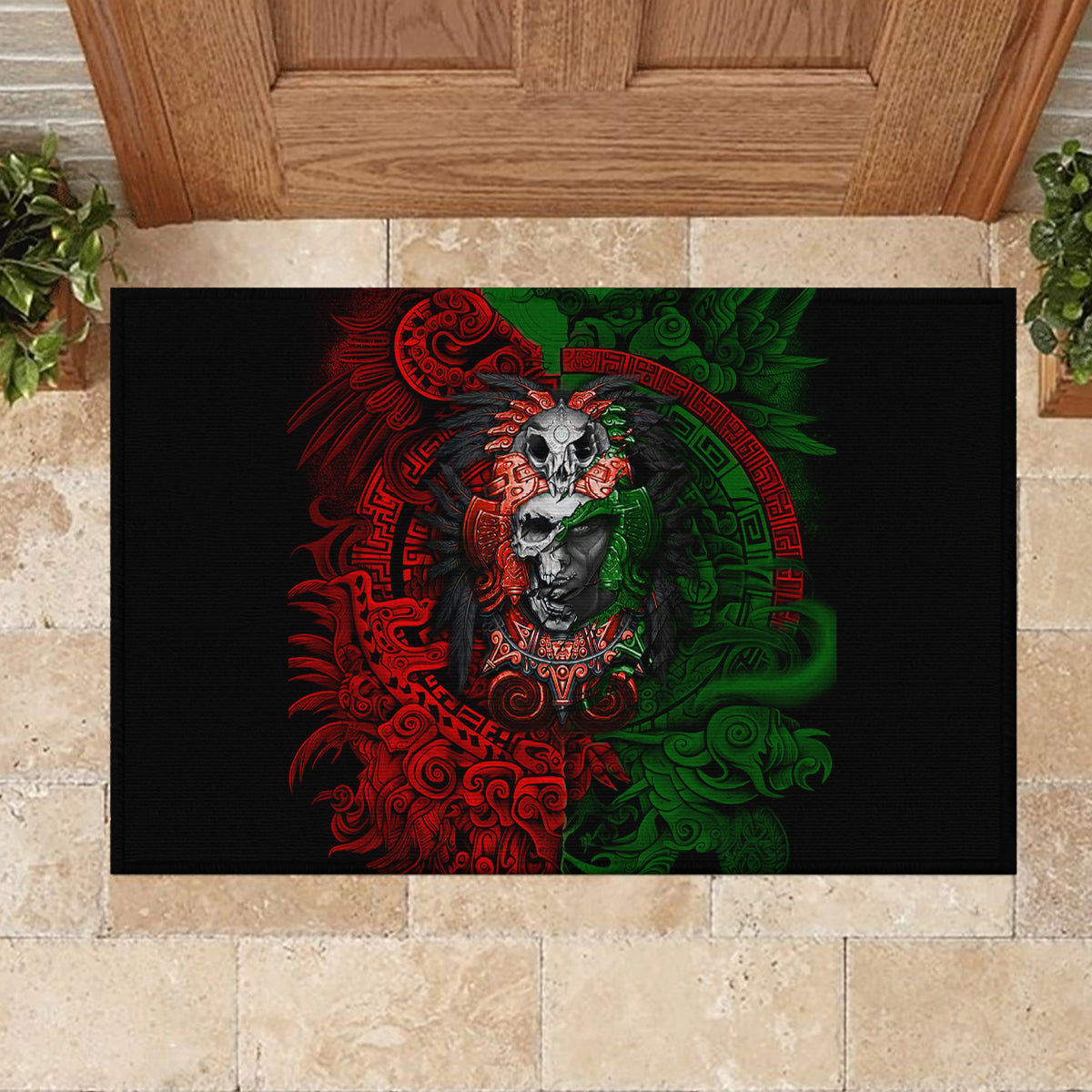 skulls-aztec-warriors-rubber-doormat