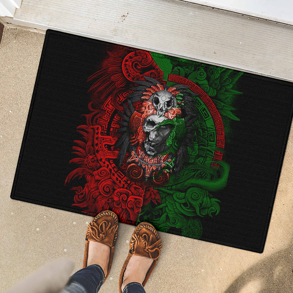 skulls-aztec-warriors-rubber-doormat