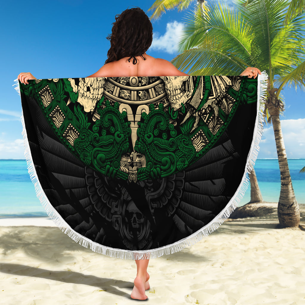 aztec-warrior-skulls-beach-blanket