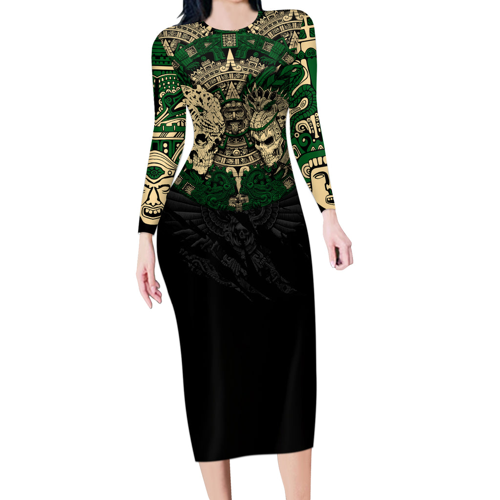 aztec-warrior-skulls-long-sleeve-bodycon-dress