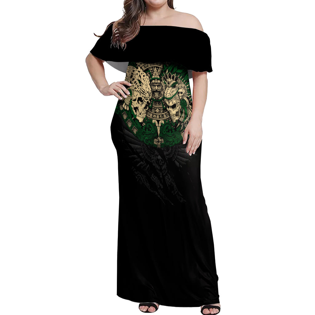aztec-warrior-skulls-off-shoulder-maxi-dress