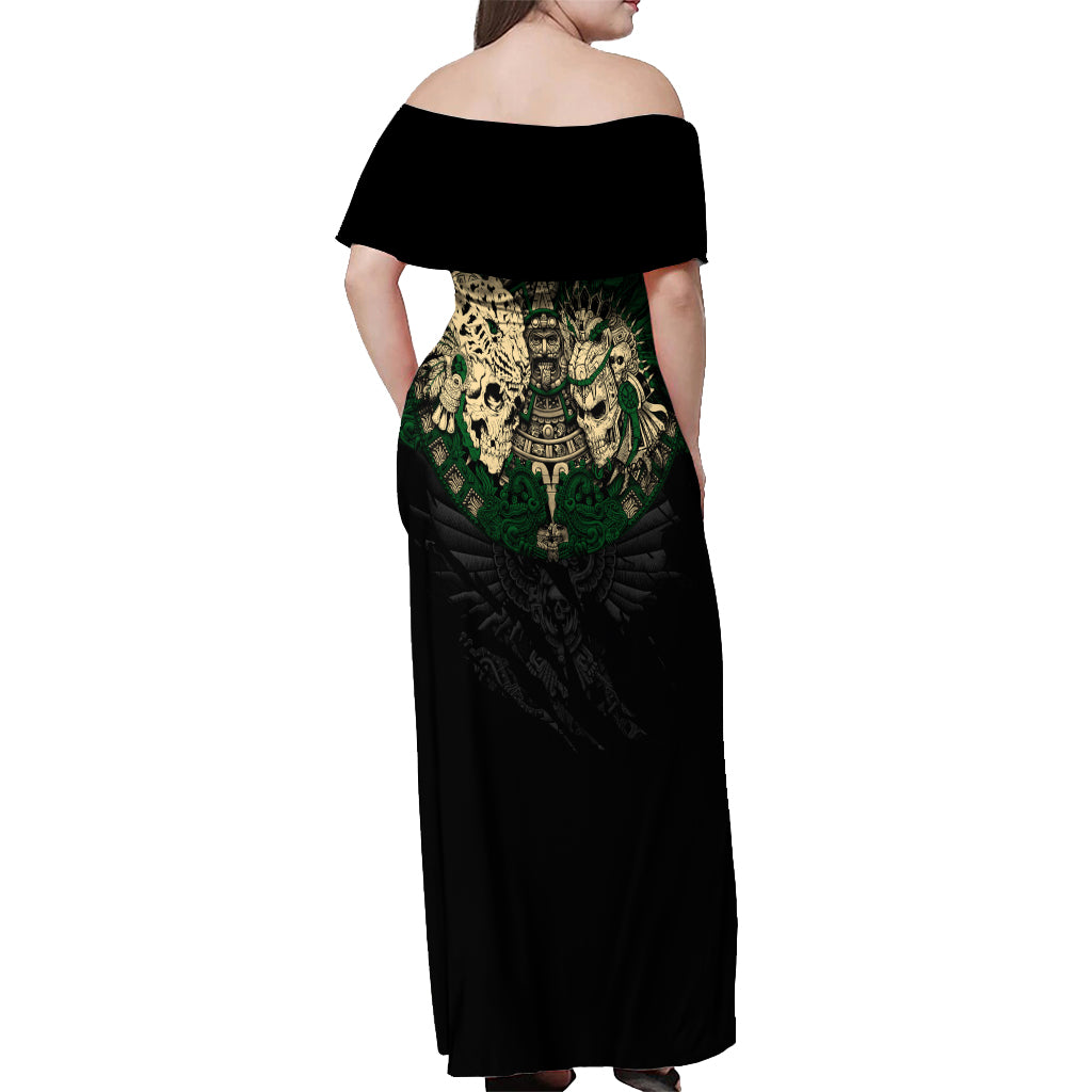 aztec-warrior-skulls-off-shoulder-maxi-dress