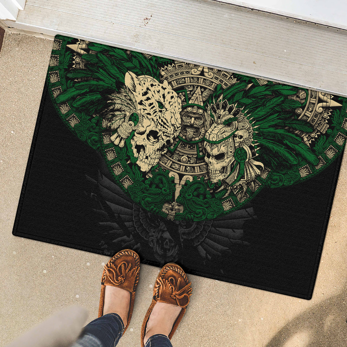 aztec-warrior-skulls-rubber-doormat
