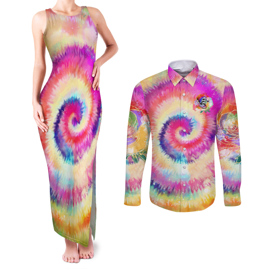 we-are-all-human-lgbt-couples-matching-tank-maxi-dress-and-long-sleeve-button-shirt-skull-tie-dye