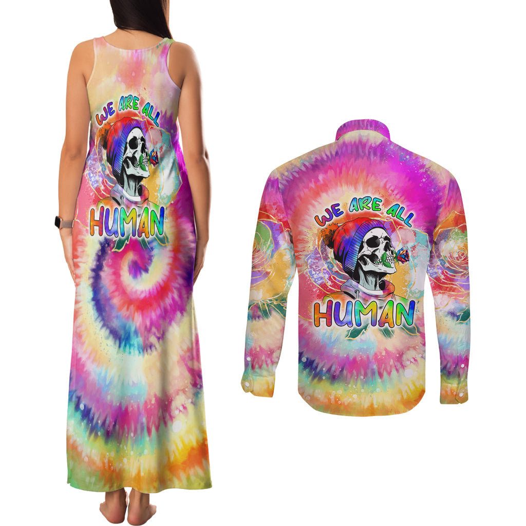 we-are-all-human-lgbt-couples-matching-tank-maxi-dress-and-long-sleeve-button-shirt-skull-tie-dye