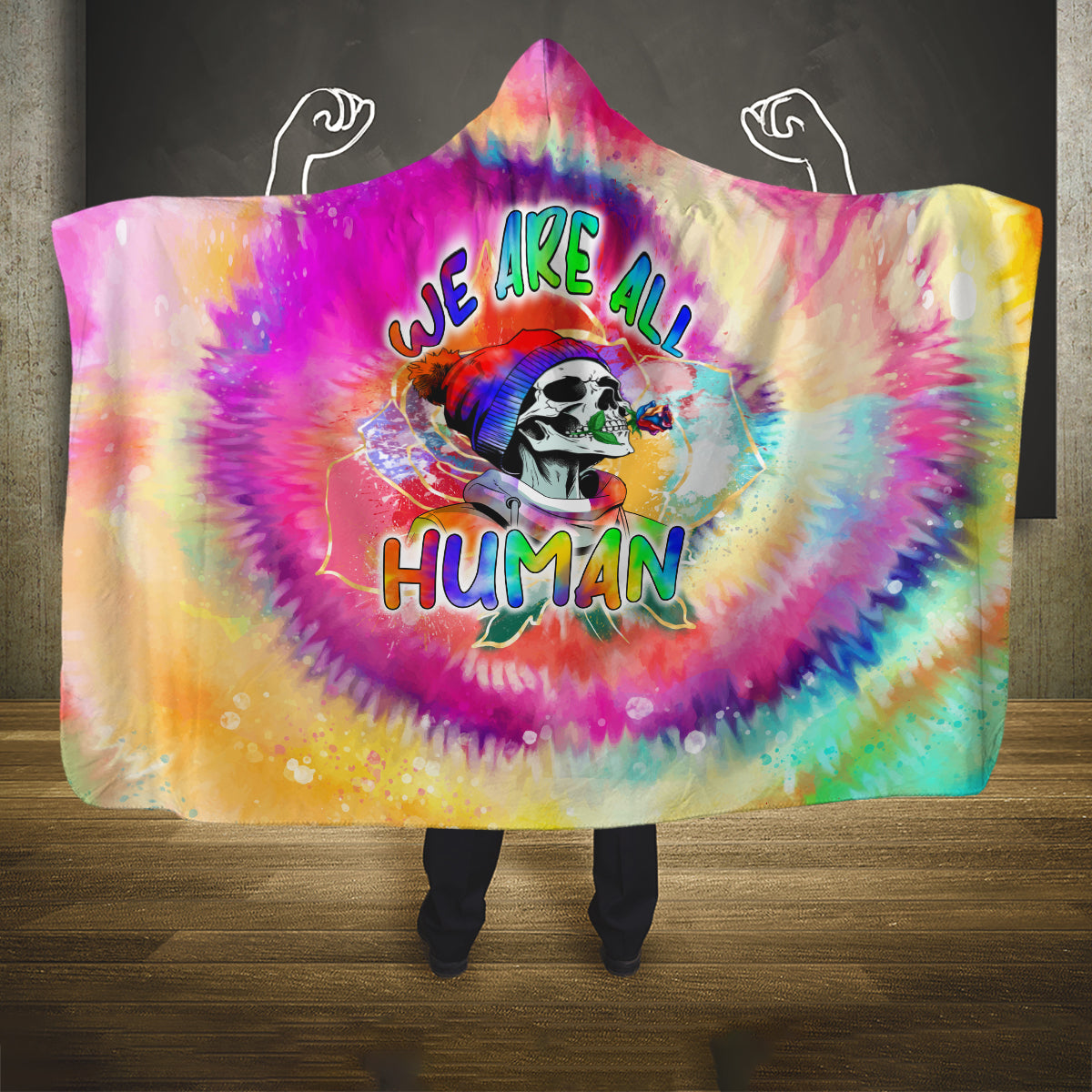 we-are-all-human-lgbt-hooded-blanket-skull-tie-dye