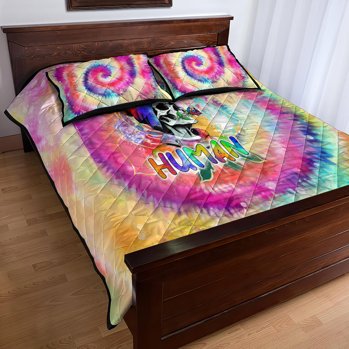 we-are-all-human-lgbt-quilt-bed-set-skull-tie-dye