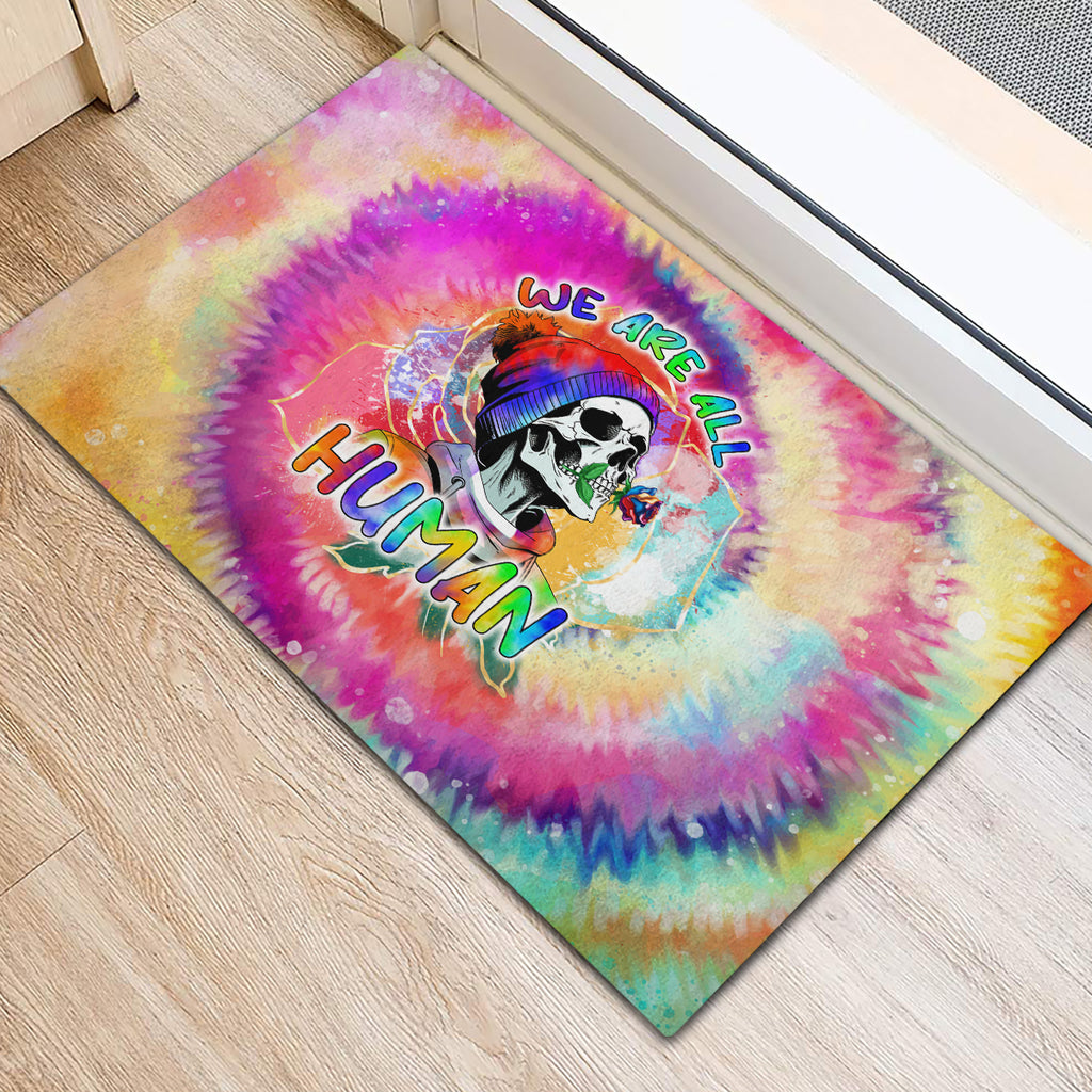we-are-all-human-lgbt-rubber-doormat-skull-tie-dye