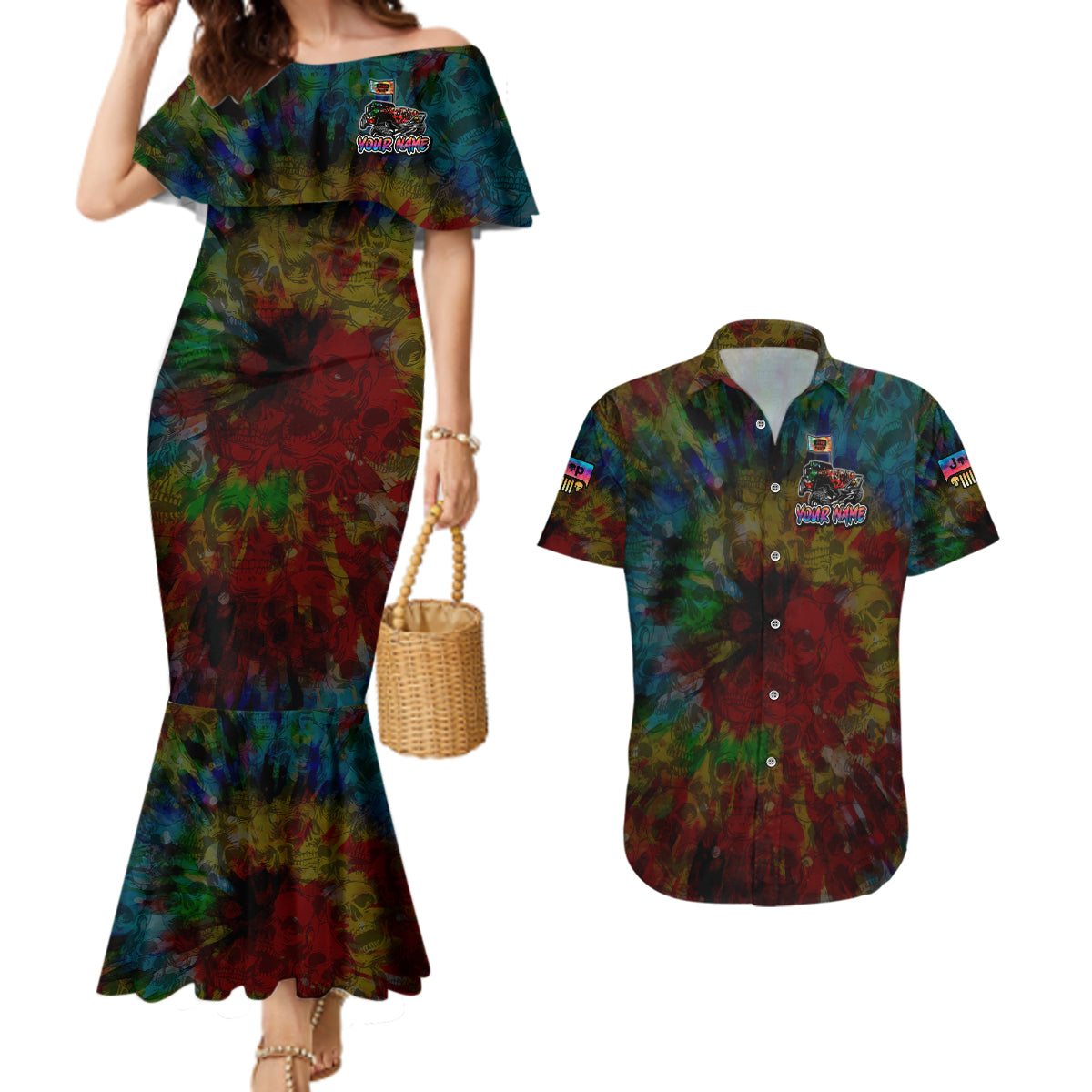 lgbt-jeep-skull-live-with-pride-couples-matching-mermaid-dress-and-hawaiian-shirt