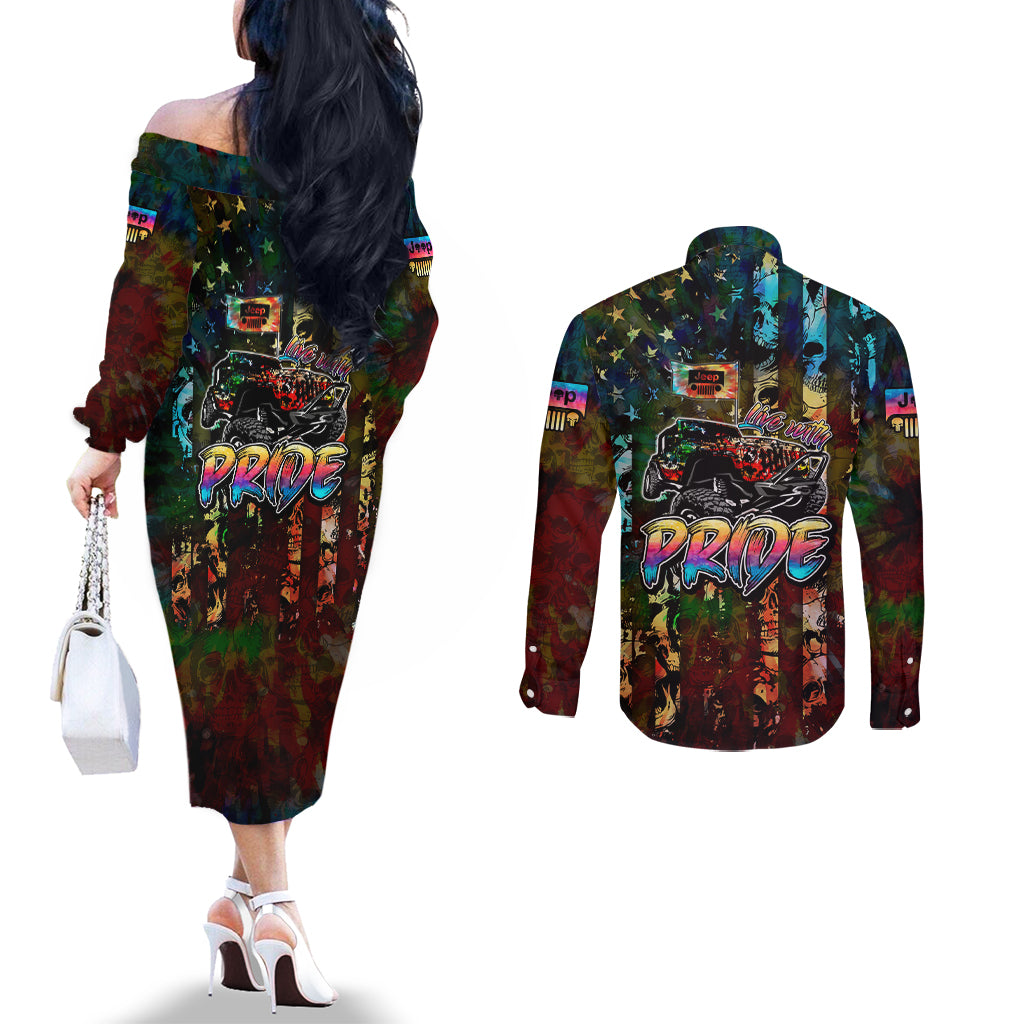 lgbt-jeep-skull-live-with-pride-couples-matching-off-the-shoulder-long-sleeve-dress-and-long-sleeve-button-shirt