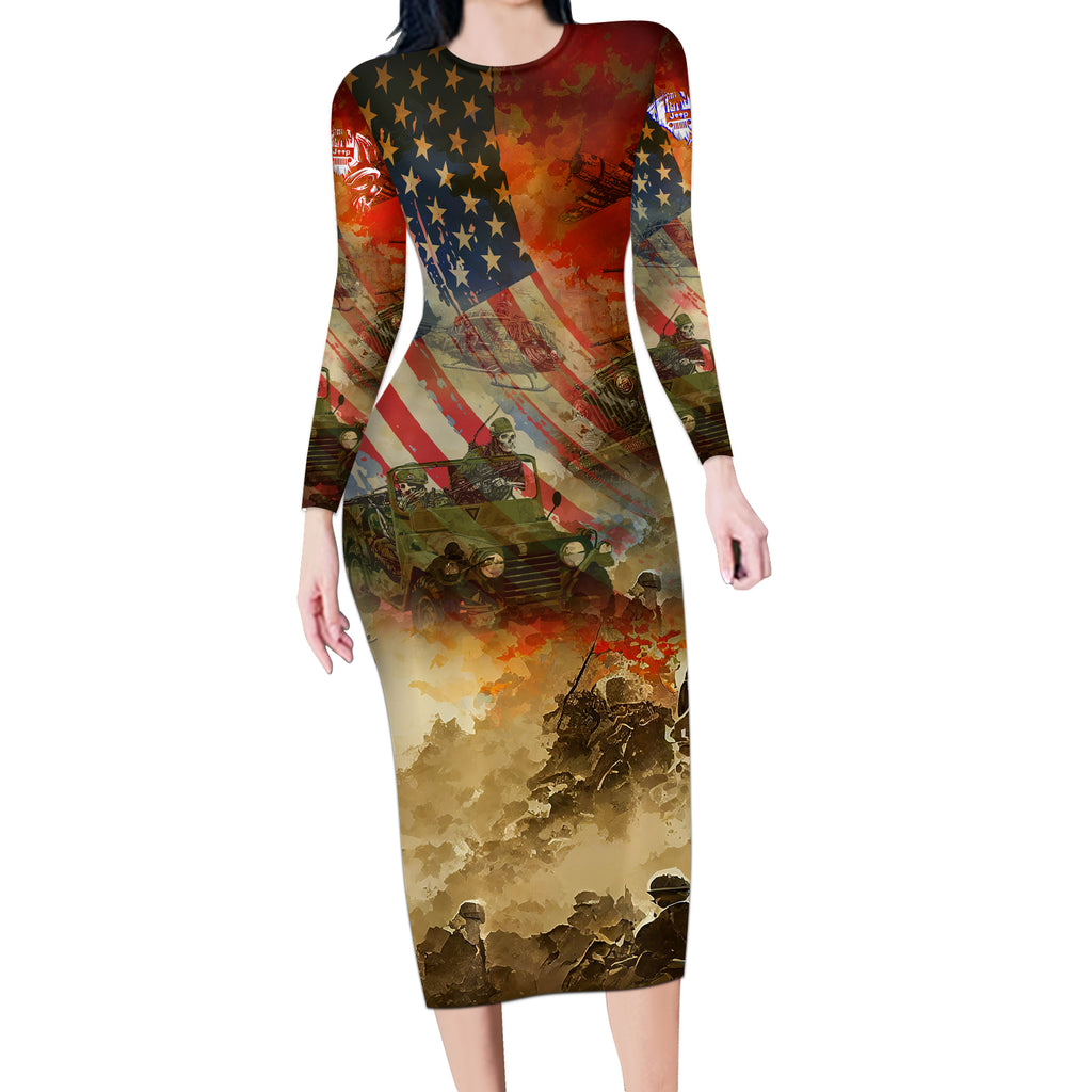 jeep-skull-solider-long-sleeve-bodycon-dress-american-flag