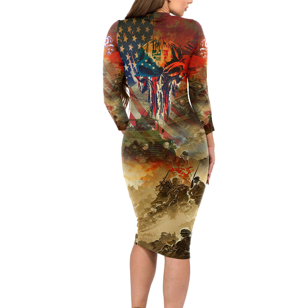 jeep-skull-solider-long-sleeve-bodycon-dress-american-flag