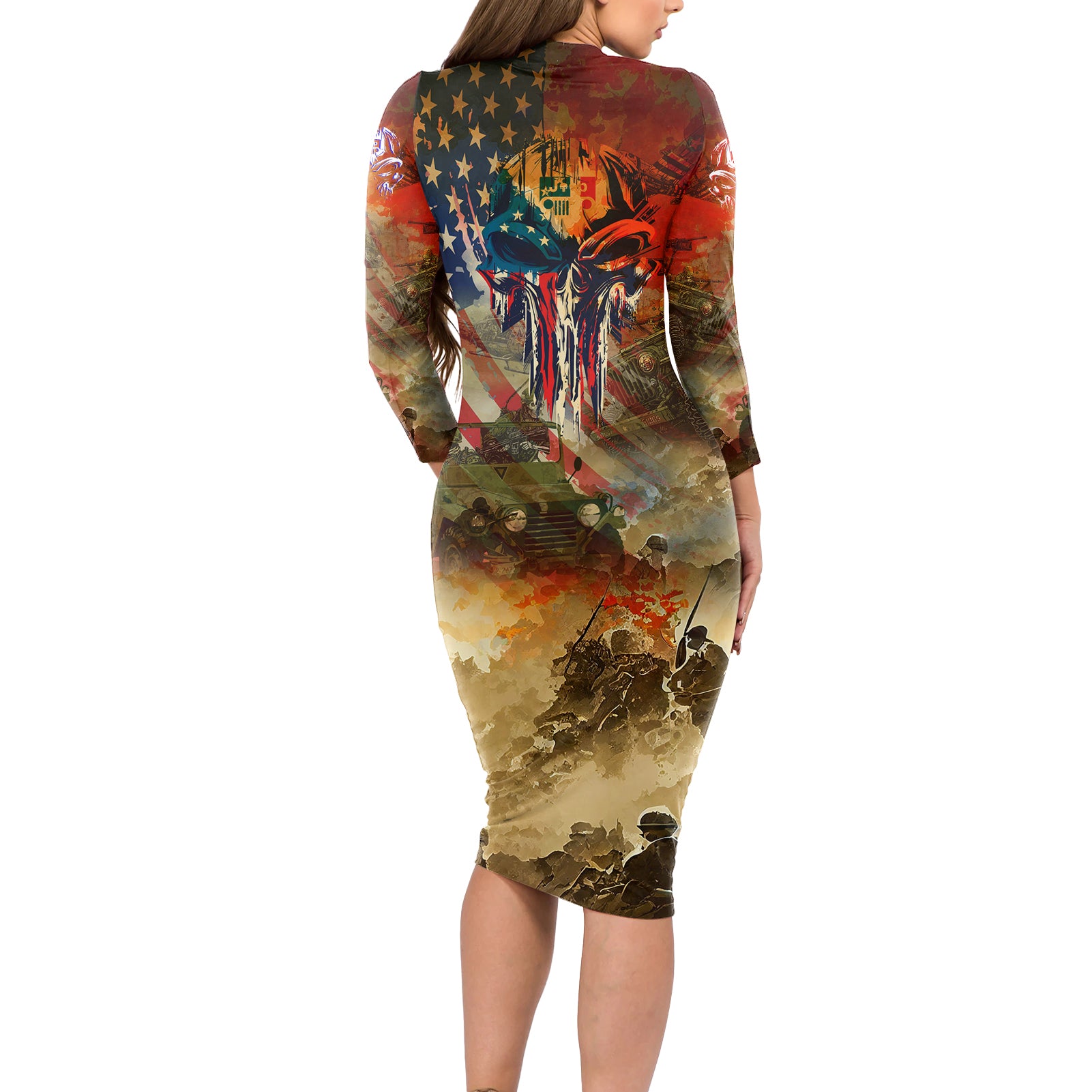 jeep-skull-solider-long-sleeve-bodycon-dress-american-flag