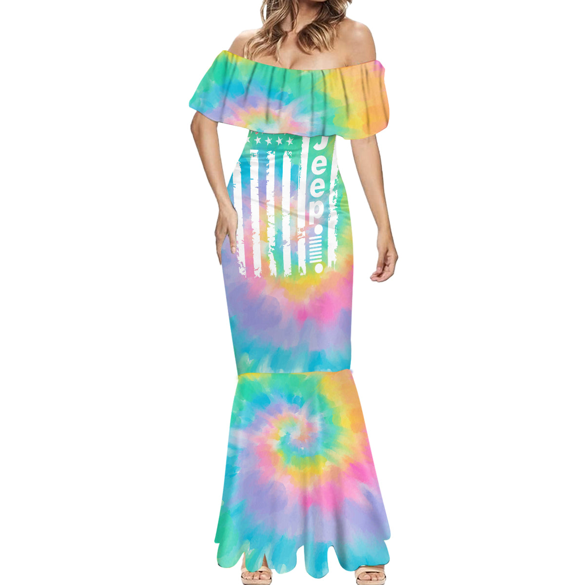 jeep-girl-mermaid-dress-tie-dye-american-flag-lips