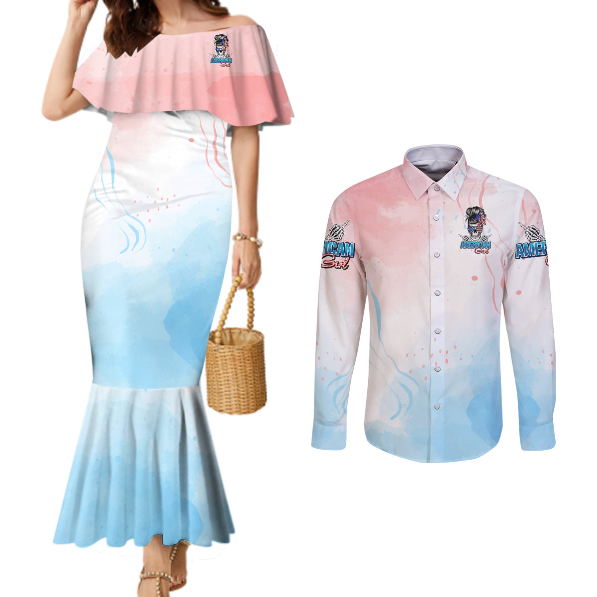 skull-girl-couples-matching-mermaid-dress-and-long-sleeve-button-shirt-never-fck-given