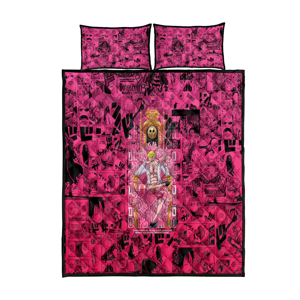 donquixote-doflamingo-joker-quilt-bed-set-pink-style