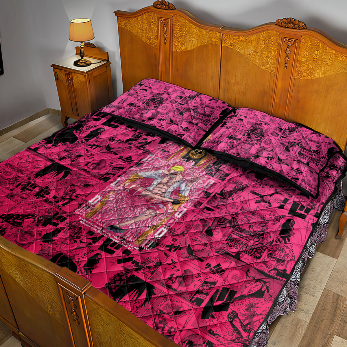 donquixote-doflamingo-joker-quilt-bed-set-pink-style