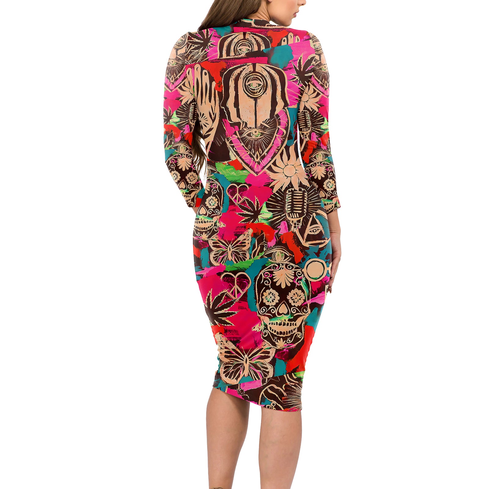 festival-memories-skull-long-sleeve-bodycon-dress