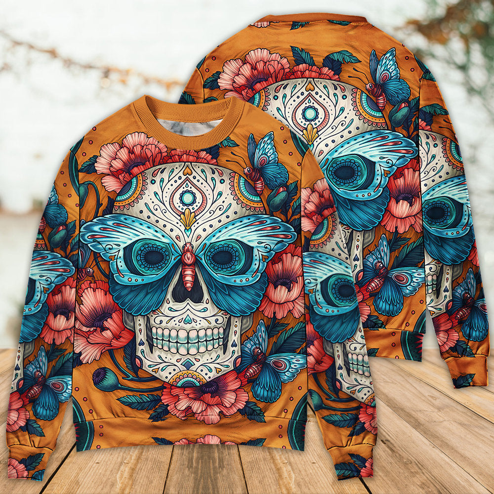 Skull And Butterfly Abstract Vintage Colorful Ugly Christmas Sweaters