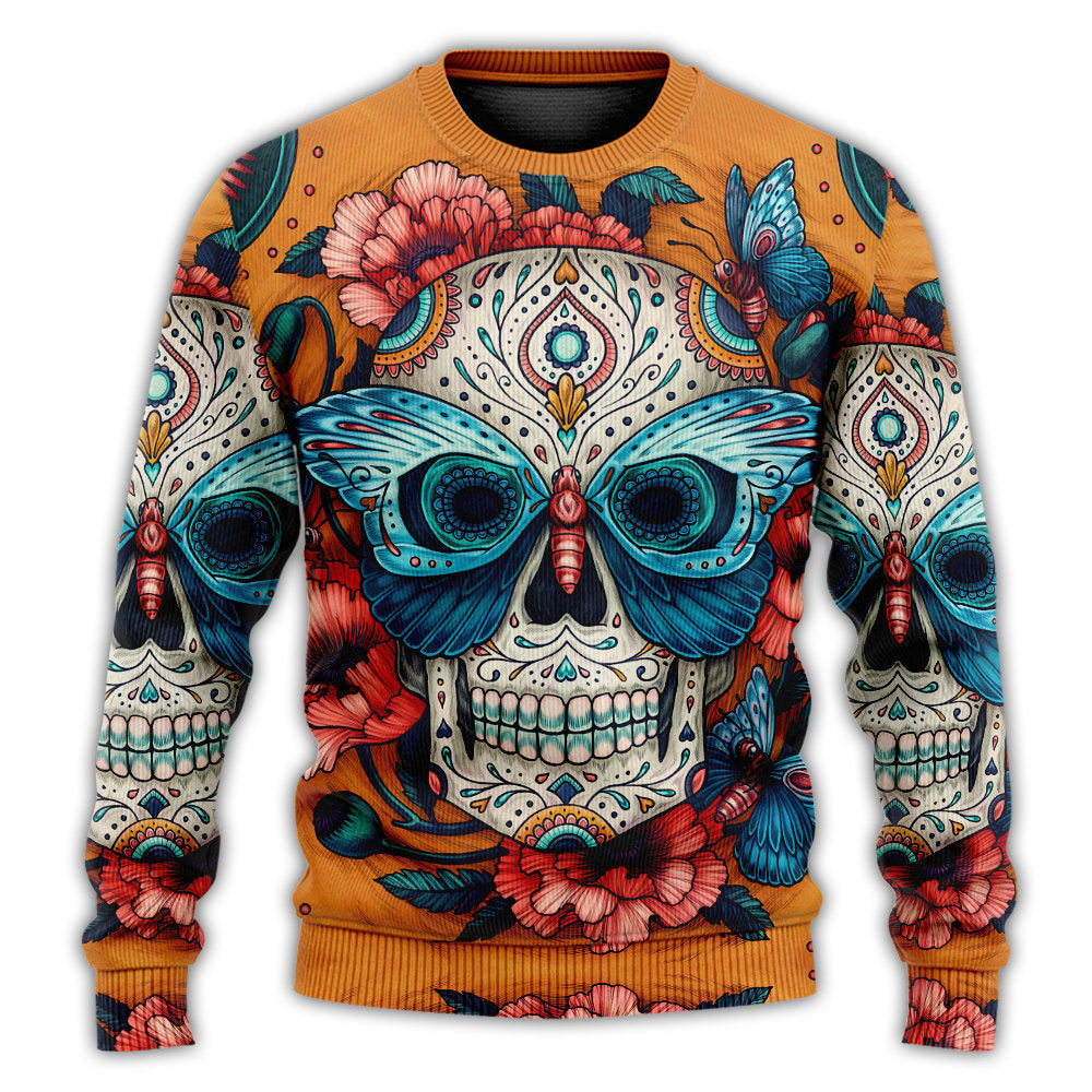 Skull And Butterfly Abstract Vintage Colorful Ugly Christmas Sweaters