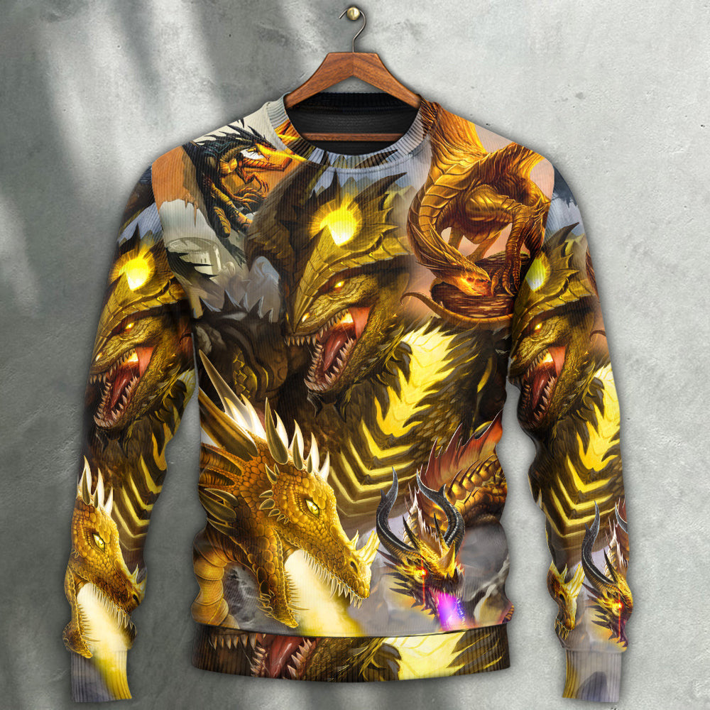 Dragon Gold Skull Lover Fight Art Style Ugly Christmas Sweaters