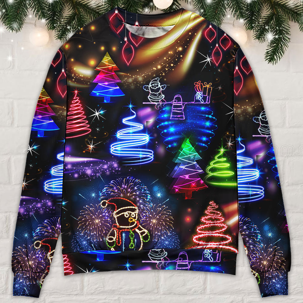 Christmas Neon Art Santa And Snowman Ugly Sweaters