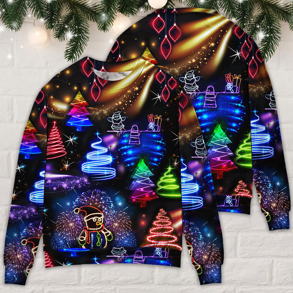Christmas Neon Art Santa And Snowman Ugly Sweaters