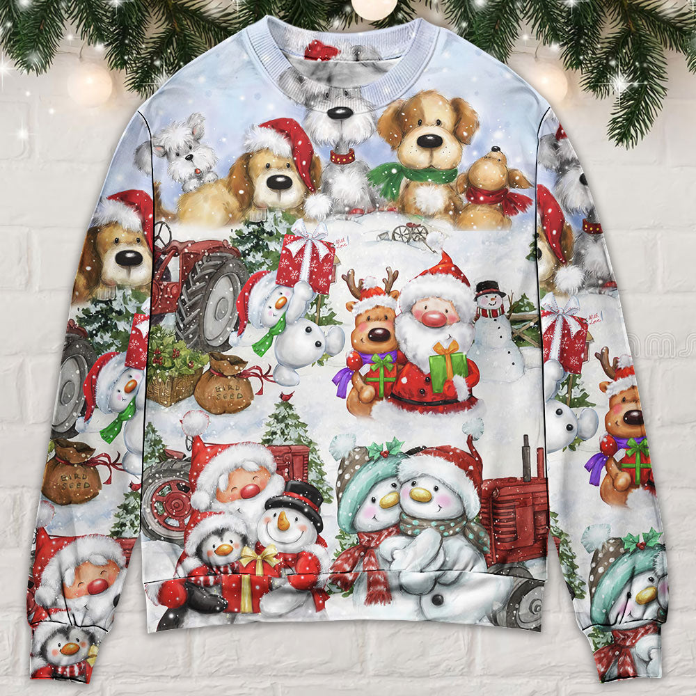 Santa And Snowman Christmas Happy Together Ugly Sweaters