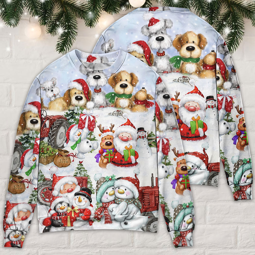 Santa And Snowman Christmas Happy Together Ugly Sweaters