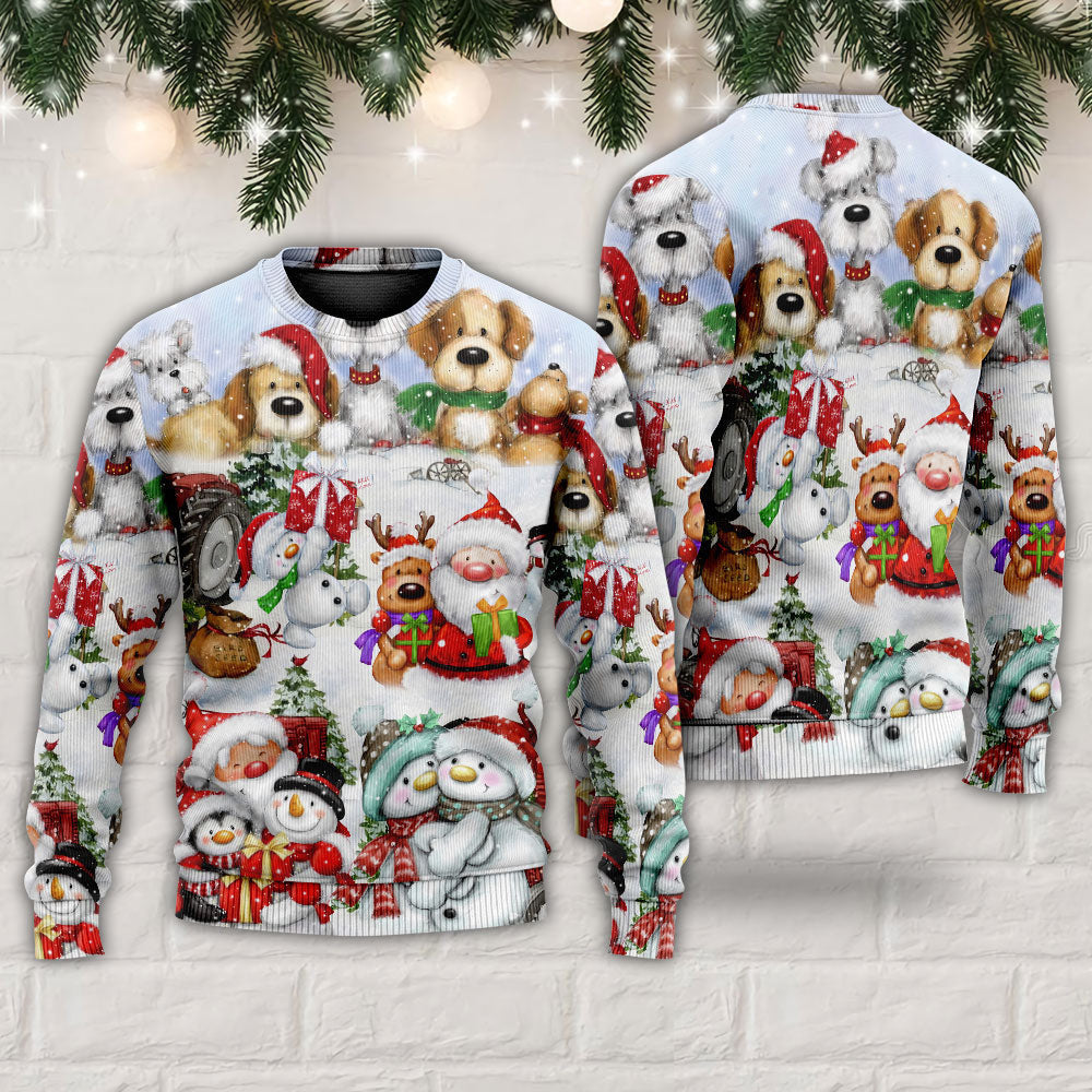 Santa And Snowman Christmas Happy Together Ugly Sweaters