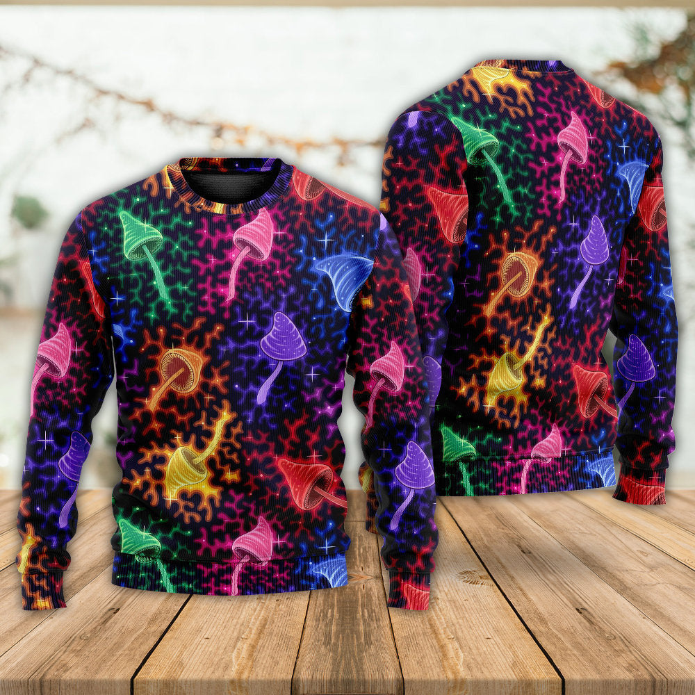Mushroom Galaxy Rainbow Colorful Bright Ugly Christmas Sweaters