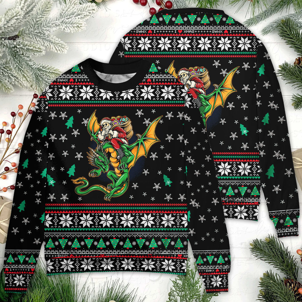 Christmas Santa Claus With Dragon Ugly Sweaters