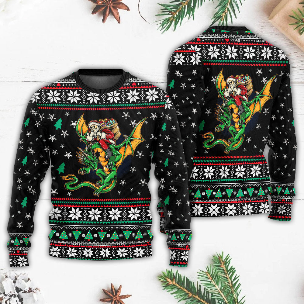 Christmas Santa Claus With Dragon Ugly Sweaters