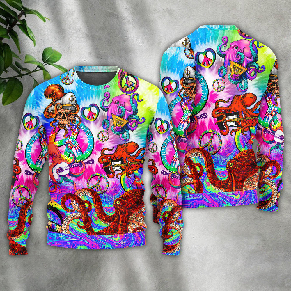 Hippie Funny Octopus Colorful Happy Tie Dye Art Style Ugly Christmas Sweaters
