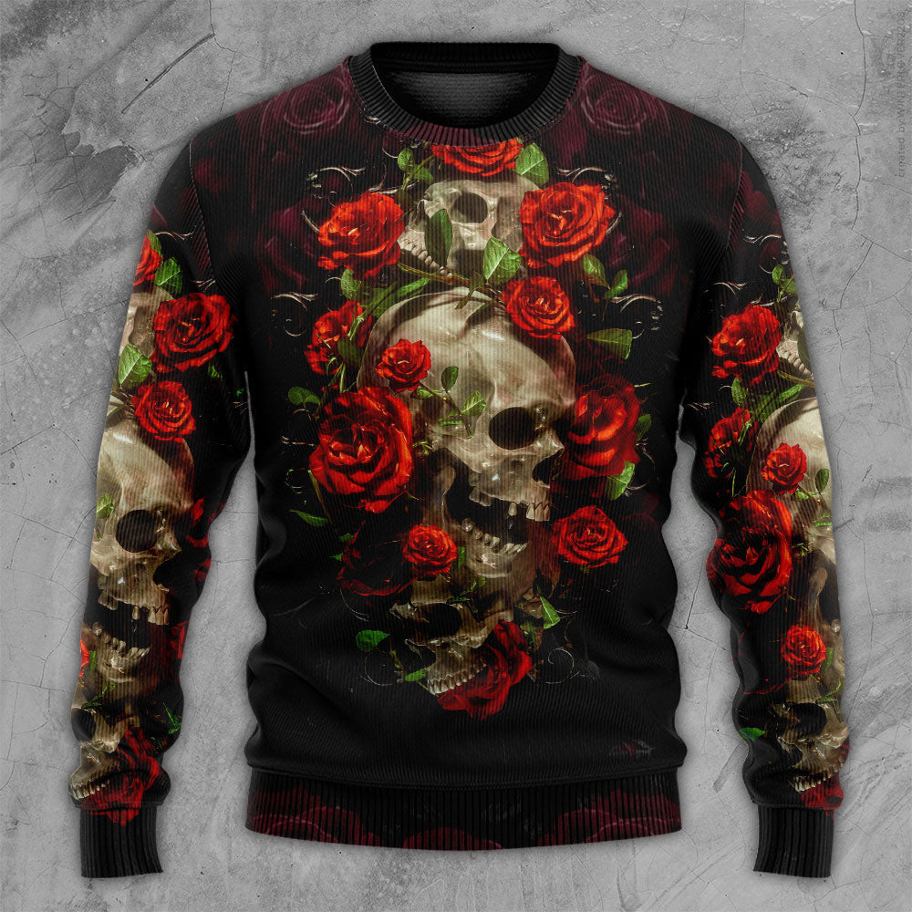 Skull And Roses Art Ugly Christmas Sweaters